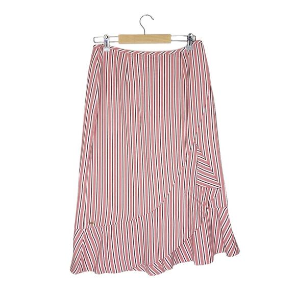 TED BAKER Coryn High Waist Ruffled Striped Pencil Midi Skirt - Picture 4 of 12
